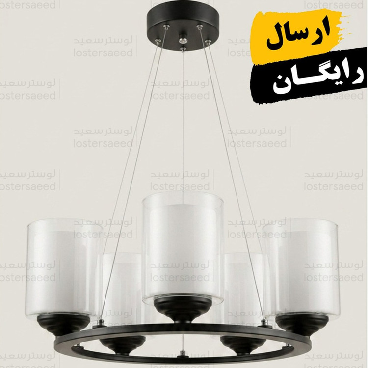 لوستر اویز اشپزخانه و پذیرایی آریا پنج شعله حباب سفید